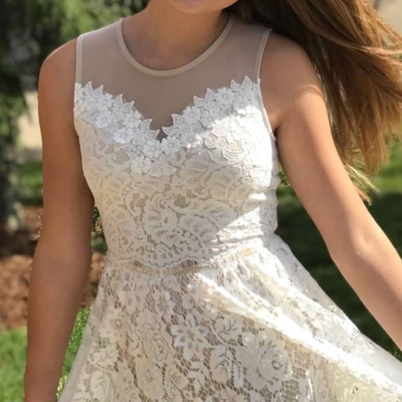 Dresses & Skirts - Cream Dress with Elegant Lace Design